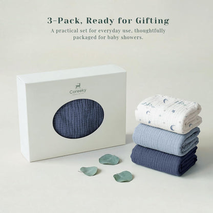 Muslin Bedside Sleeper Bassinet Fitted Sheets, 3 Pack Cotton Baby Sheet for Boys & Girls, Soft, Compatible with Baby Delight, Dream On Me, AMKE and Other Rectangle Mattress (Nightfall Blue)