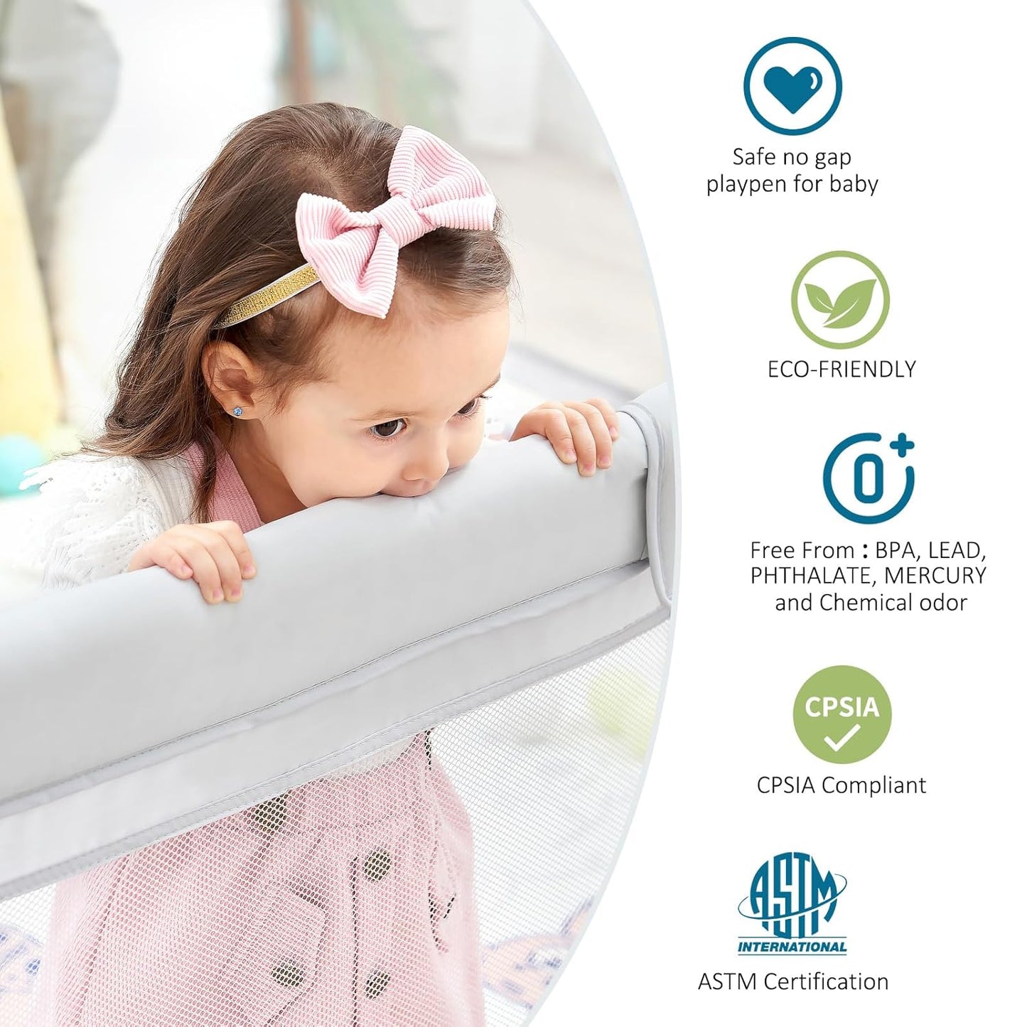 Sweeby Foldable Baby Playpen, Baby Gate Playpens for Babies and Toddlers 79x71 Extra Large Play Yard with Door Fence with Mat and Indoor Play Pen,Light Grey