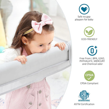 Sweeby Foldable Baby Playpen, Baby Gate Playpens for Babies and Toddlers 79x71 Extra Large Play Yard with Door Fence with Mat and Indoor Play Pen,Light Grey
