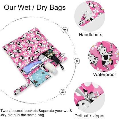 visesunny Leopard Grain 2Pcs Wet Bag with 2 Zippered Pockets Snap Handle Washable Reusable Roomy for Travel,Beach,Pool,Daycare,Stroller,Diapers,Dirty Gym Clothes, Wet Swimsuits, Toiletries