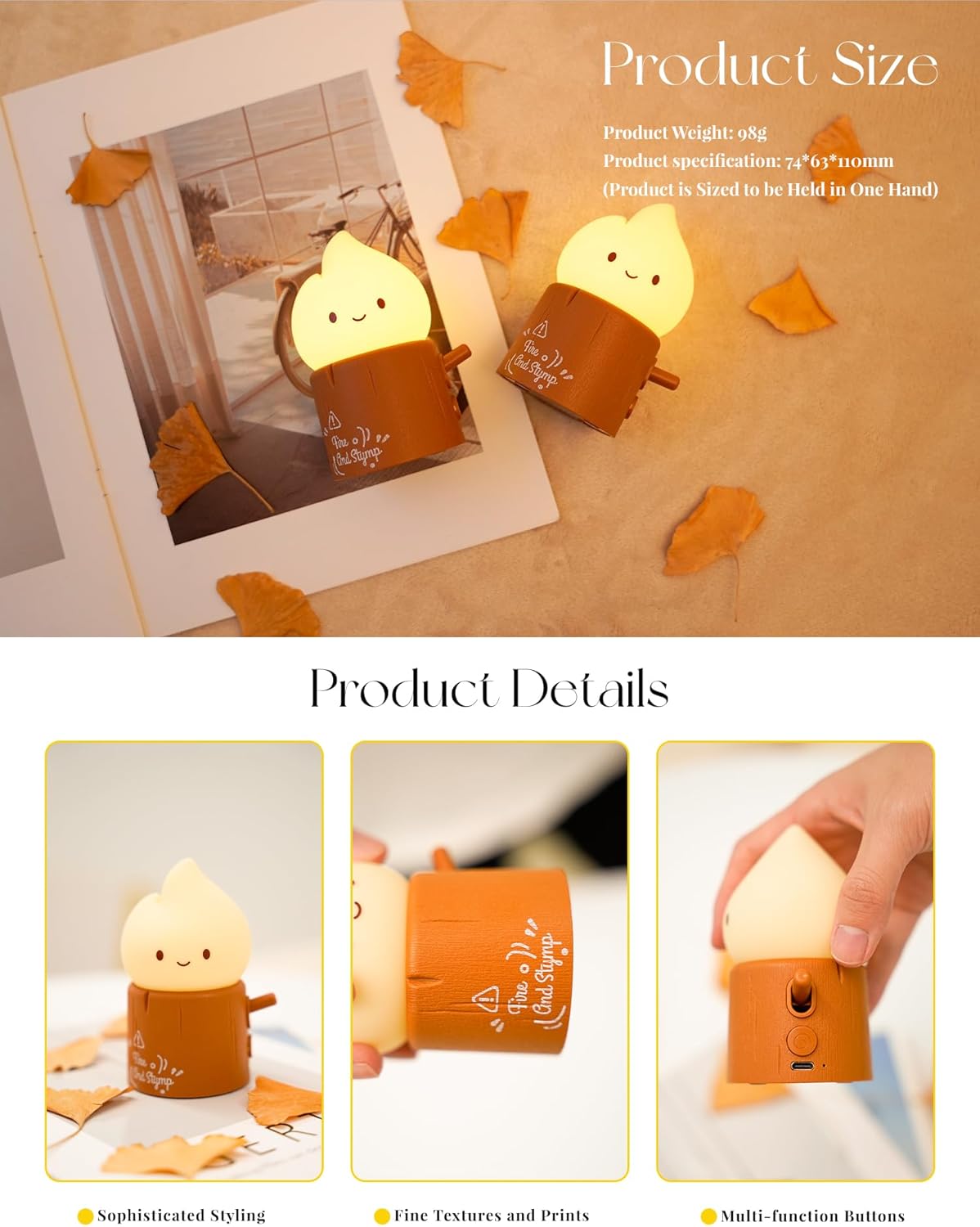 3pcs Cozy Campfire Nightlight Kits, Soothing Nature Sounds, White Noise Night Light for Baby Adult, Rechargeable, Cute Flame Lamp, Best Gift for Kids Bedrooms Camping Trips