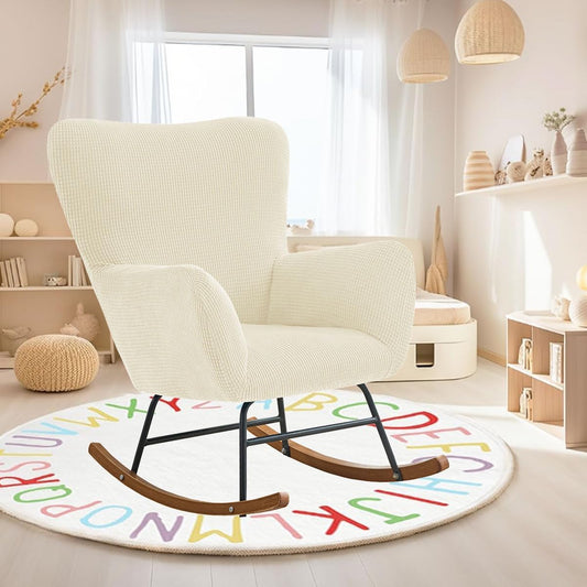 Levoberg Nursery Rocking Chair Cover Stretch Rocker Glider Chairs Cover Slipcovers Jacquard Rocking Accent Chair Cover Recliner Armchair Slipcover for Nursery Living Room Bedroom Office Black