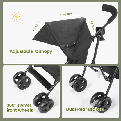 6-36M Baby Stroller, Umbrella Stroller with Foldable Pushchair with Adjustable Canopy, Folding Infant Newborn Pram Stroller with Storage Basket, Cup Holder, Suspension Wheels for Infants (Dark Grey)