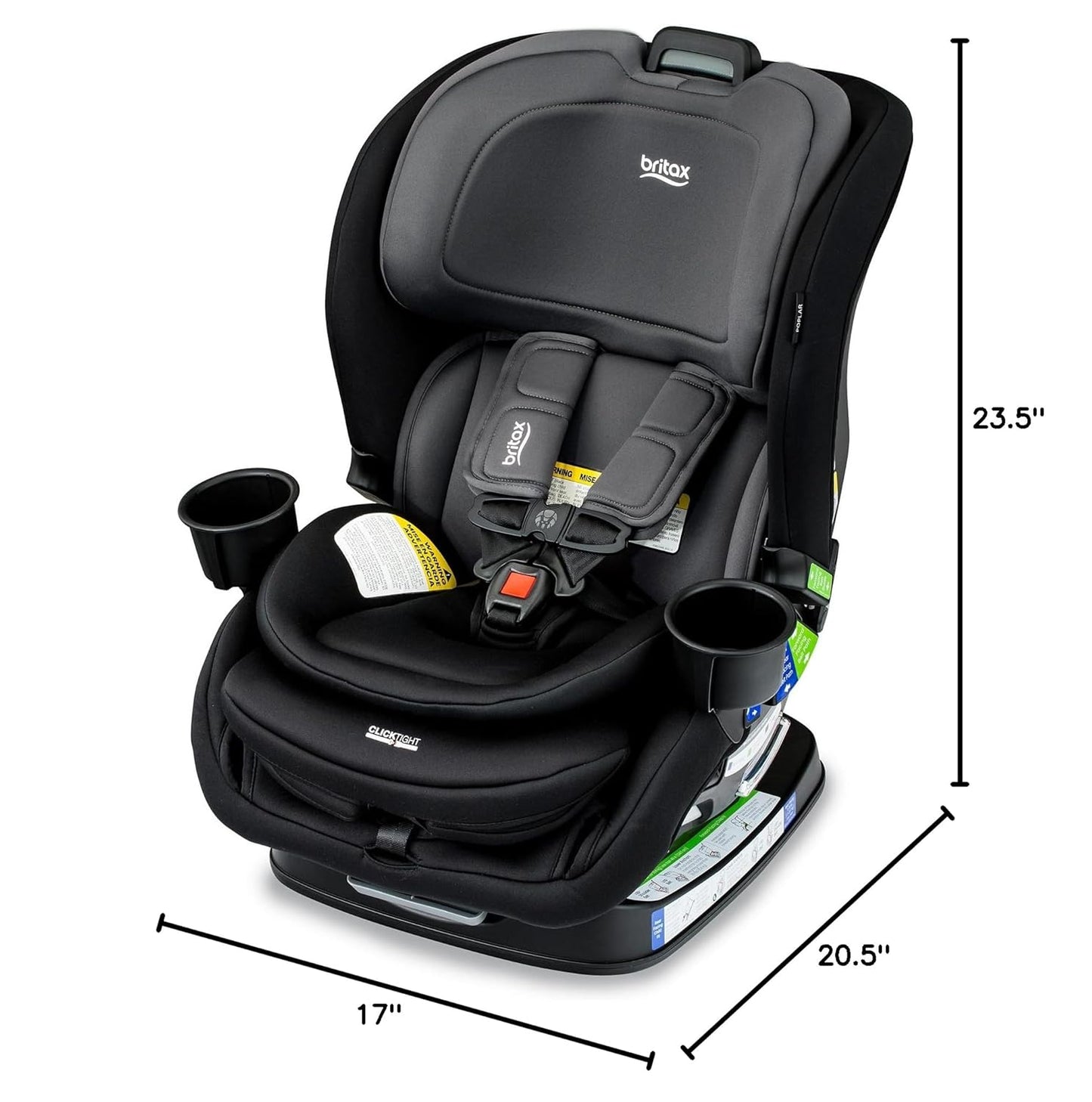 Britax Poplar S Convertible Car Seat, 2-in-1 Car Seat Extended Rear Facing, 17” Slim Car Seat Design with Fast & Easy ClickTight Installation, Anti-Rebound Bar & SafeWash Fabrics — Cowmooflage