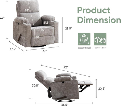 Rocking Chair Nursery with Adjustable Armrest for Breastfeeding, Glider Recliner Nursery Chair with Massage and Heat, Power Swivel Rocker Recliner with Adjustable Headrest, Corduroy, Beige