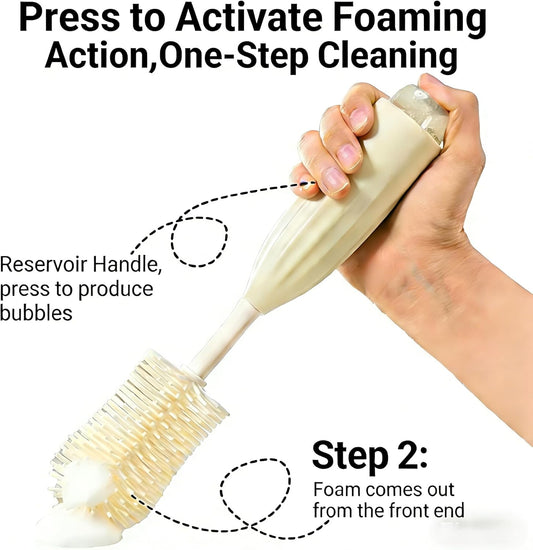 Baby Bottle Brush Kit with Push-Press Bubble and Drying Rack for Bottle Cleaning, Bendable Bottle Cleaner Brush for Baby Bottles, Breast Pumps, Nipples, Straws and More. Perfect for Home&Travel (Pink)
