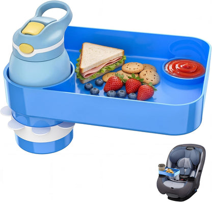 Kids Car Seat Tray, Travel Tray with Cup Holder for Toddler Baby, Kids Car Seat Food Snack Organizer for Road Trip, Stroller Snack Organizer Travel Must Haves Toddler Must Haves (Dark Gray, 1PCS)