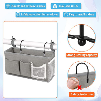 Loghot Bedside Caddy/Bedside Storage Bag Hanging Organizer for Bunk and Hospital Beds,Dorm Rooms Bed Rails,Can be Placed Glasses,Books,Mobile Phones,Keys (White)