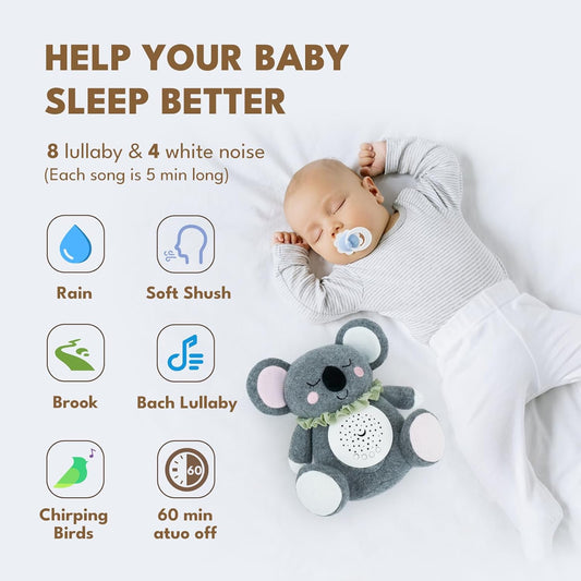 Baby Sleep Soother Bedtime Bear with Night Light Star Projector, Soft Cotton Stuffed Animal Toys for Boys Girls, Lullaby Music, White Noise for Newborn Shower Gifts
