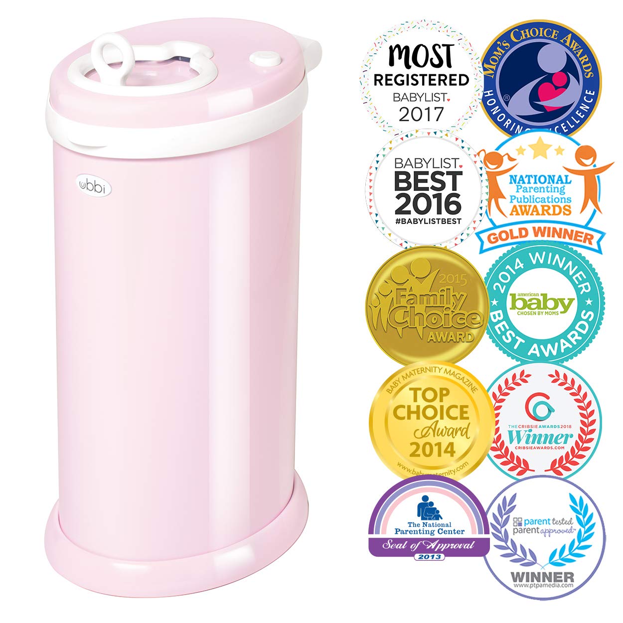 Ubbi Steel Odor Locking, No Special Bag Required Money Saving, Awards-Winning, Modern Design, Registry Must-Have Diaper Pail, Pink