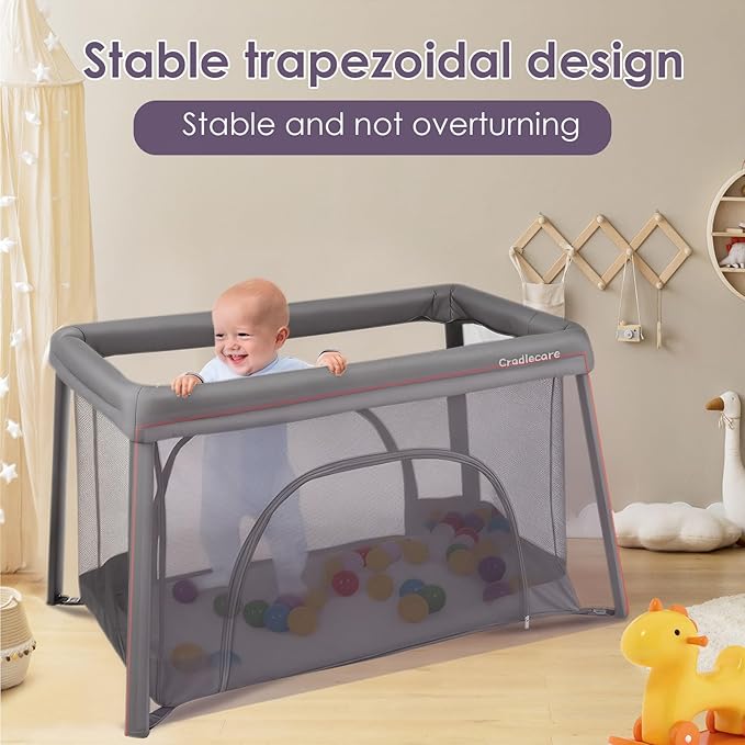 Pack and Play with Bassinet & Mattress, Lightweight Portable Baby Bed, Foldable Travel Bassinet Playard with Storage Bag, Easy Setup Playpen for Babies & Toddlers (Grey)