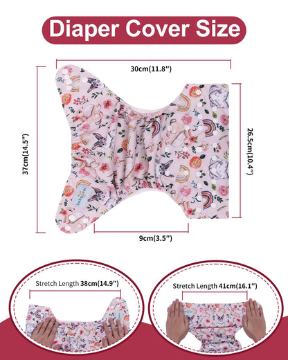 babygoal Cloth Diaper Covers 6 Pack with Wet Bag for Fitted Diapers and Prefolds with Double Gussets, Adjustable and Reusable for Baby Boys and Girls