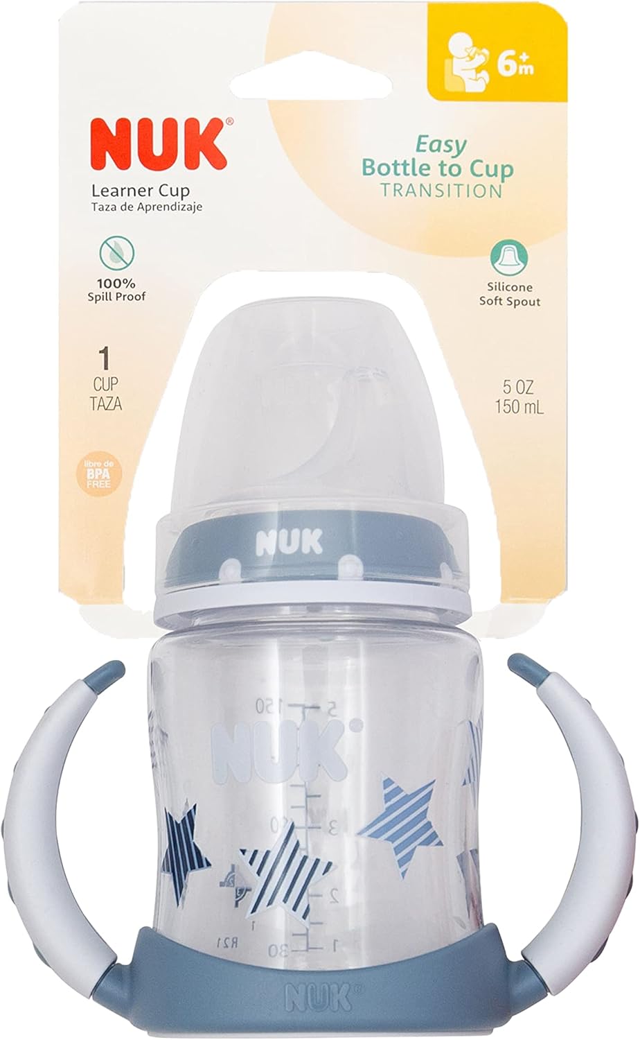 NUK Learner Cup, 5 Oz, Pack of 2, Pink Hearts, Soft Spout, Easy-Grip Handles, BPA Free, Spill Proof, Transition Sippy Cup