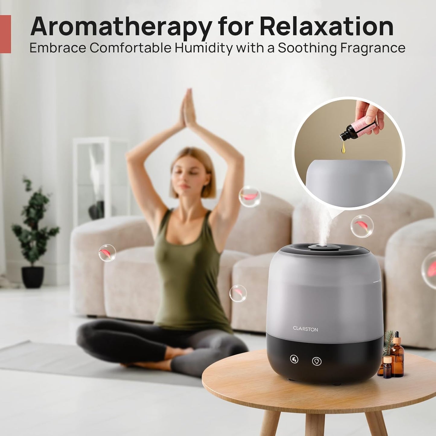 Clarston 2L Cool Mist Humidifier for Bedroom with 360° Adjustable Nozzle, High and Low Mist Levels, Ultra-Low Noise, Light-Off, No BPA, Auto Shut Off, Ideal Baby Humidifier with Easy Top Filling