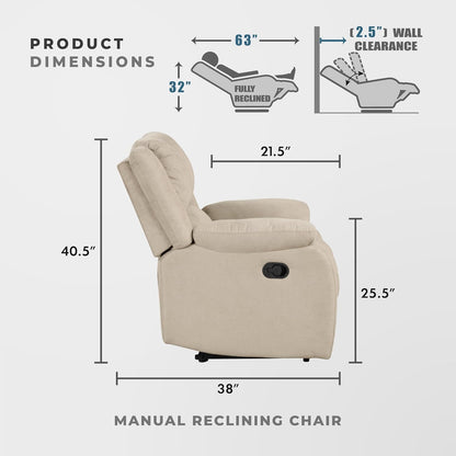 Lexicon Manual Glider Recliner Sofa Chair, Home Theater Seating, Wall Hugger Manual Reclining Nursery Chair for Bedroom/Living Room/Office/Apartment, Grey Chenille