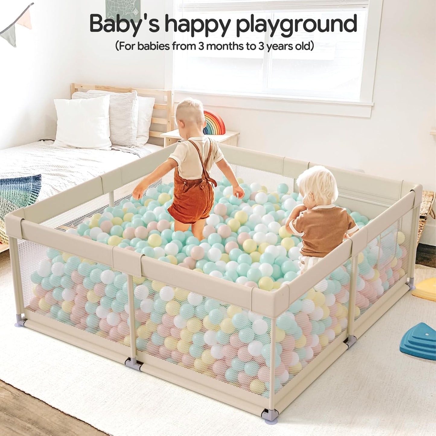 Fodoss Baby Playpen 50×50in, Small Play Pen for Babies and Toddlers, Playpen for Apartment, Play Yard, Activity Fence, Baby Playard with All-Side Mesh, Pull Rings