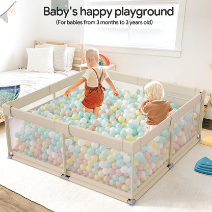 Fodoss Baby Playpen 50×50in, Small Play Pen for Babies and Toddlers, Playpen for Apartment, Play Yard, Activity Fence, Baby Playard with All-Side Mesh, Pull Rings