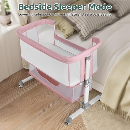 Cowiewie Bassinet Bedside Sleeper, Portable, Breathable, Adjustable Baby Bedside Bassinet for Peaceful Nights, Light Grey