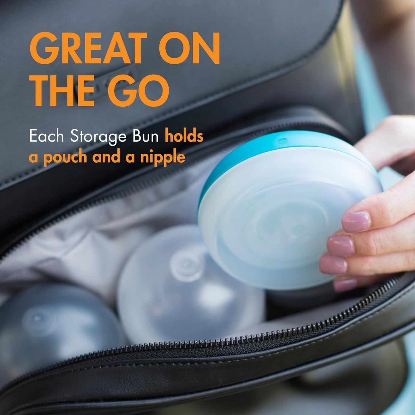 Boon Baby Bottle Storage Buns - Travel Holders for Nursh Bottles - Blue and White, 3 Count