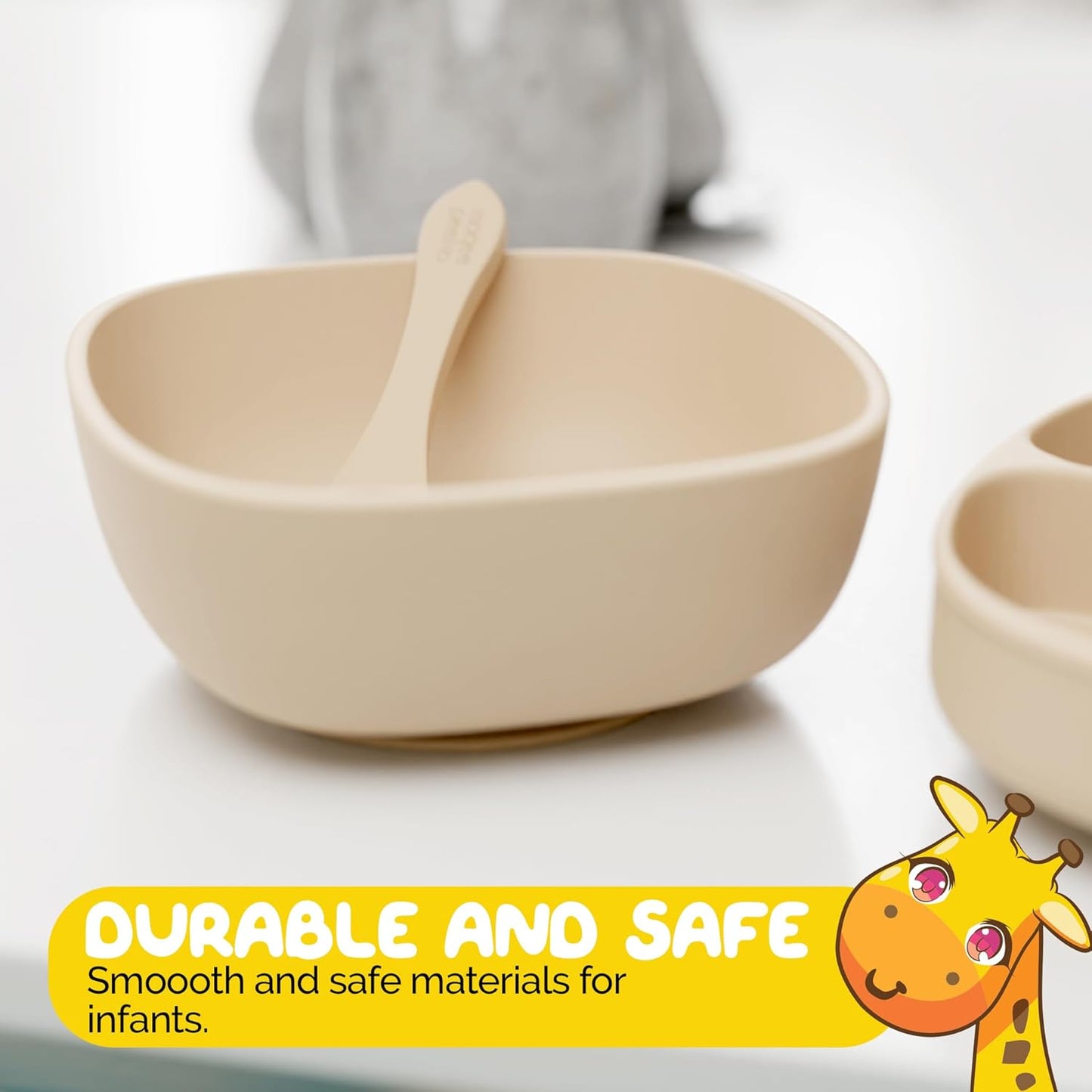 Baby Feeding Set by Muqee Peeko as a Baby Feeding Essentials in Baby Apricot Color with Baby Suction Plates for Toddlers, Baby Bowls with Suction and Baby Spoon (3 Piece Set)