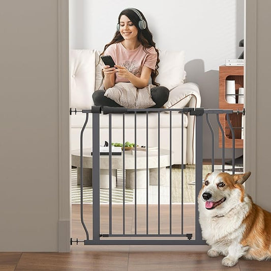 Elevon Wide Adjustable Dog Gate, 29.1-38.5 Inch Width, 30 Inch Tall Pressure Mount Pet Barrier for Stairs & Doorways, Grey