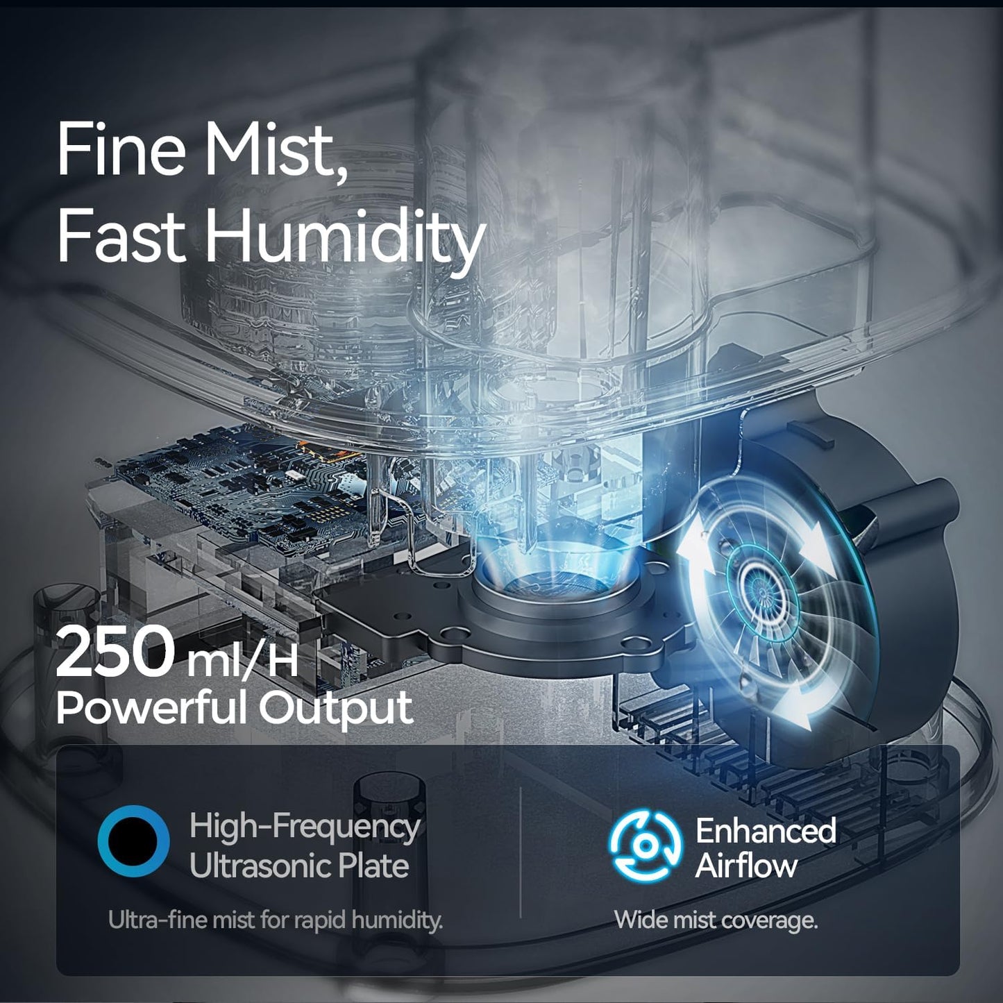 ROSEKM Humidifiers for Bedroom, 2.0L Cool Mist Humidifier for Home Plant and Baby Nursery, Quiet Ultrasonic Humidifier with 360° Nozzle, Auto Shut-Off, Filterless, Black