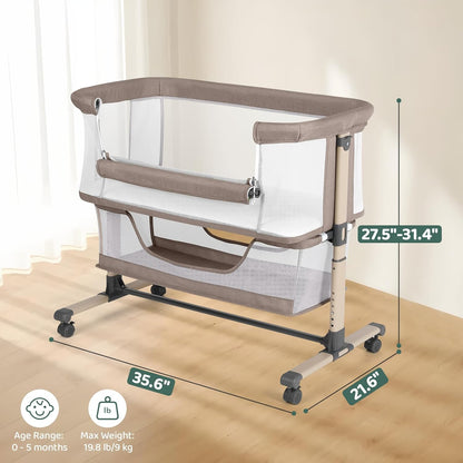 Cowiewie Bassinet Bedside Sleeper, Portable, Breathable, Adjustable Baby Bedside Bassinet for Peaceful Nights, Light Grey