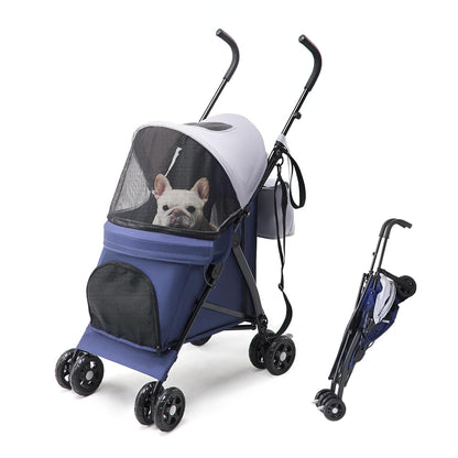 10lbs Ultra-Lightweight Pet Stroller - Compact Folding Umbrella Stroller with Durable Shoulder Strap, 3-Compartment Organizer & Cup Holder - Portable Dog Cat Travel Carriage, Dark Gray