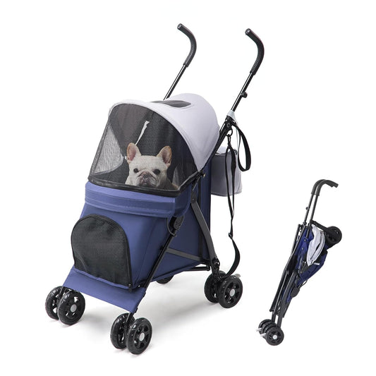 10lbs Ultra-Lightweight Pet Stroller - Compact Folding Umbrella Stroller with Durable Shoulder Strap, 3-Compartment Organizer & Cup Holder - Portable Dog Cat Travel Carriage, Dark Gray