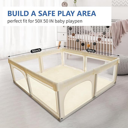 Huloo Sleep Ultra Soft Baby Play Mat for Floor,1.3" Thick Elasti-Foam 50x50 Playpen Mat for Toddlers Infant kids,Non-Slip Backing Safe for Crawling&Tummy Time,Tatami Style (Vanilla)