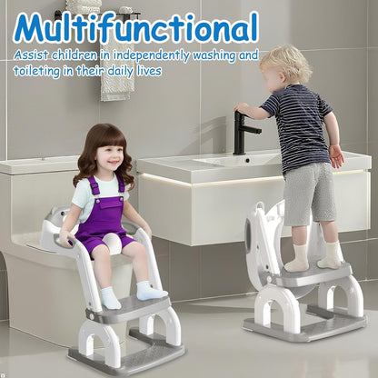 Potty Training Seat with Step Stool for Toddlers - Upgrade 2-in-1 Toilet Seat Toilet Ladder for Kids Children Boys Girls, Anti-Slip Pad & Adjustable Height with Waterproof - Pink