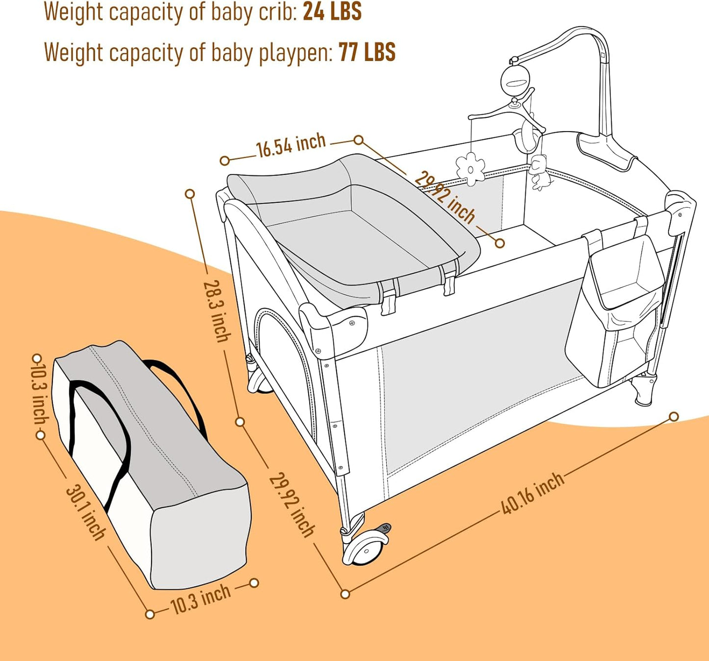 Jaoul 5 in 1 Baby Crib, Bassinet Beside Sleeper, Pack and Play with Bassinet and Changing Table Portable Travel Baby Playpen with Toys & Music Box, Mattress for Girl Boy Infant Newborn