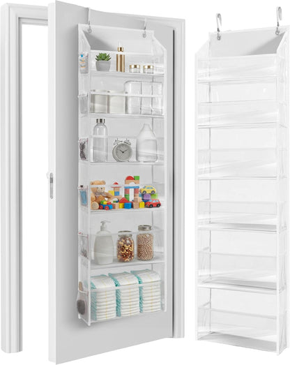HOMELUX THEORY UPGRADED 6 Tiers Over The Door Organizer Hanging - 100D EXTRA THICK & 50lbs HUGE CAPACITY, 12 Side Mesh Pockets Over The Door Shoe Organizer, Hanging Closet Organizer (Ivory, 1pc)