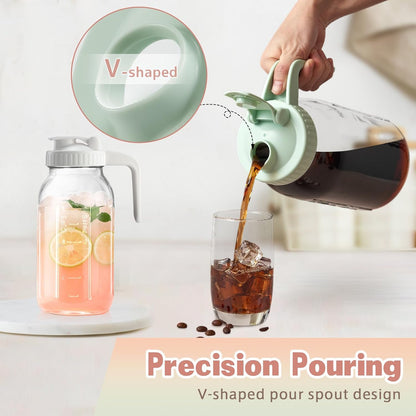 32oz Glass Pitcher with Lid & V-shaped Pour Spout - 1 Quart Breastmilk Pitcher Double Leak Proof, Creamer Container for Sun Tea, Juice, Cold Brew Coffee, Breastmilk Storage Container