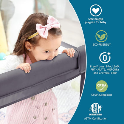 Sweeby Foldable Baby Playpen, Baby Gate Playpens for Babies and Toddlers 79x71 Extra Large Play Yard with Door Fence with Mat and Indoor Play Pen,Light Grey