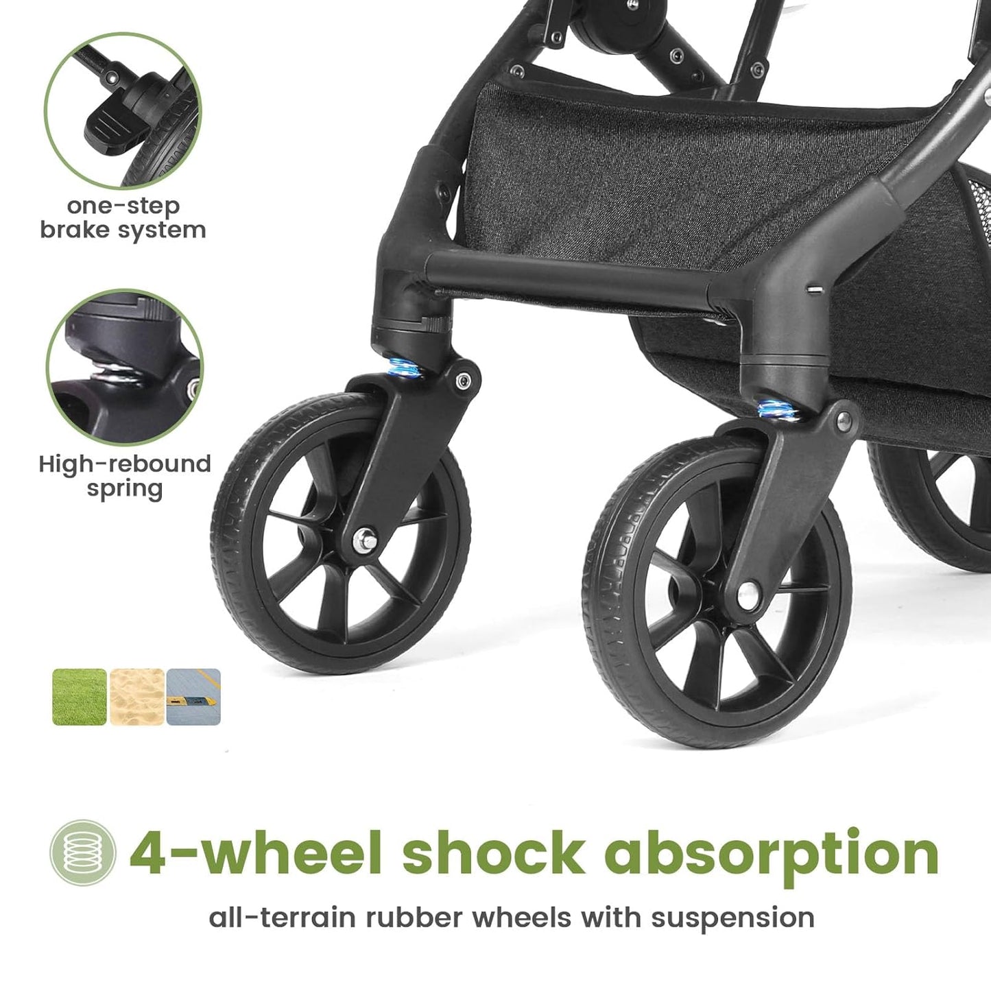 Compact Baby Stroller, Travel Toddler Seat Pushchair with Shock Absorbing Wheels, Foldable Infant Stroller with Canopy, One Button Brake, Convertible Infant Stroller for Toddler (Dark Grey)