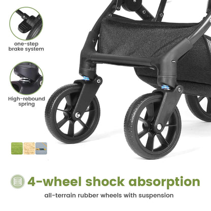 Compact Baby Stroller, Travel Toddler Seat Pushchair with Shock Absorbing Wheels, Foldable Infant Stroller with Canopy, One Button Brake, Convertible Infant Stroller for Toddler (Dark Grey)