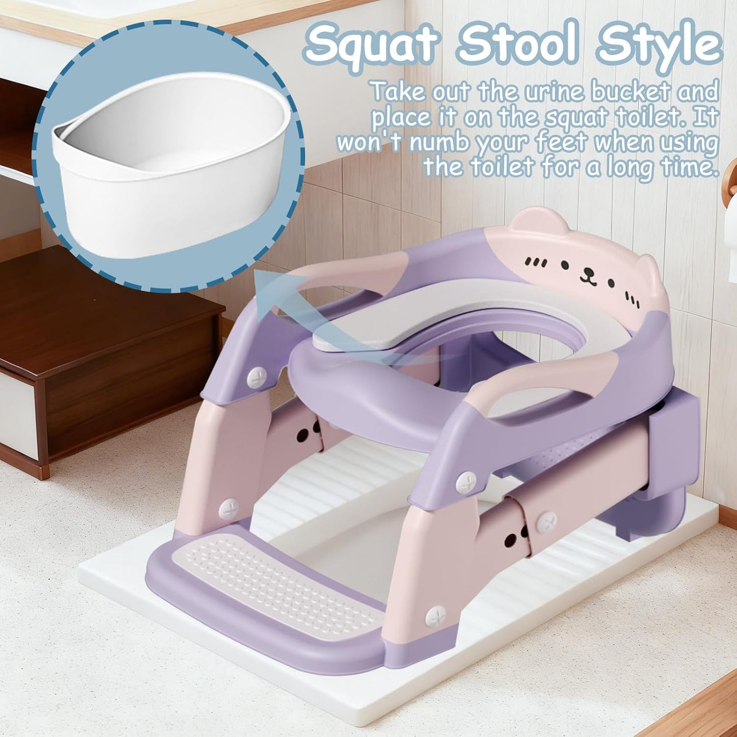 3-in-1 Baby Potty Training Seat with 2 Step Ladder, Splash Guard Anti-Slip Pad, Height Adjustable Toddler Toilet Seat with Soft Cushion for Kids Boys Girls(Grey)