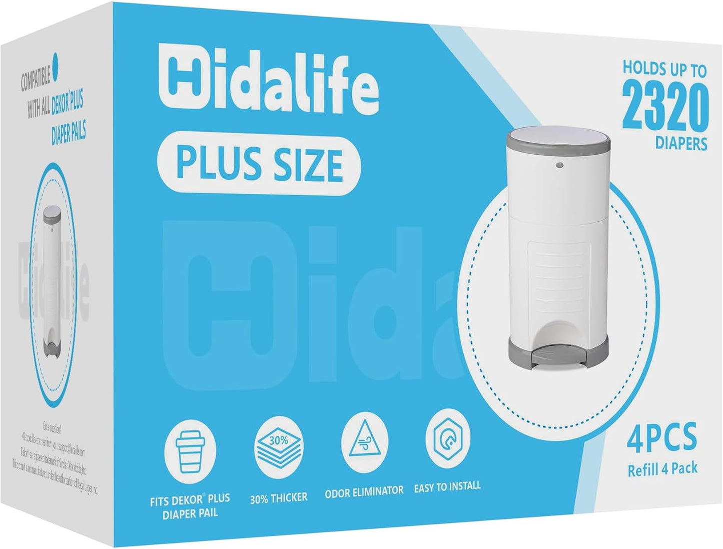 HIDALIFE Refills Compatible with Dekor Plus Diaper Pails, Disposable Diaper Trash Bags, Extra Thick Diaper Pail Refill Liners, Hold Up to 4640 Diapers (8 Pack)