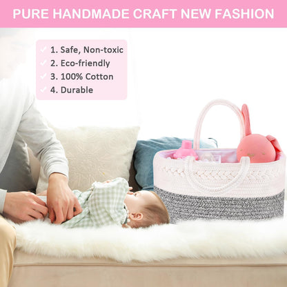 ABenkle Baby Diaper Caddy, Nursery Storage Bin and Car Organizer for Diapers and Baby Wipes, Cotton Rope Diaper Basket Caddy, Changing Table Diaper Storage Caddy