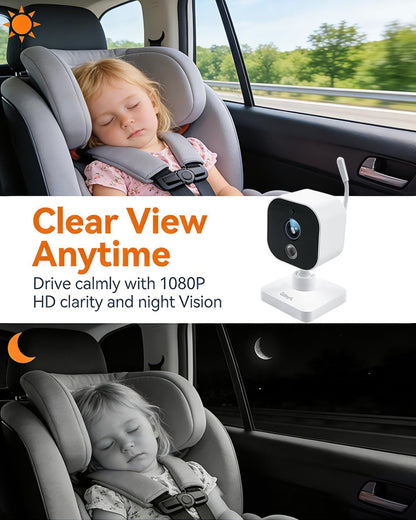 Wireless Baby Car Camera with 5-inch HD 1080P IPS, USB-Powered 360° Rotating Rear Seat Monitor (1000 ft)Auto/Manual Night Vision & VOX Mode, HD Display for Car Backseat Home Baby Pet (White A)
