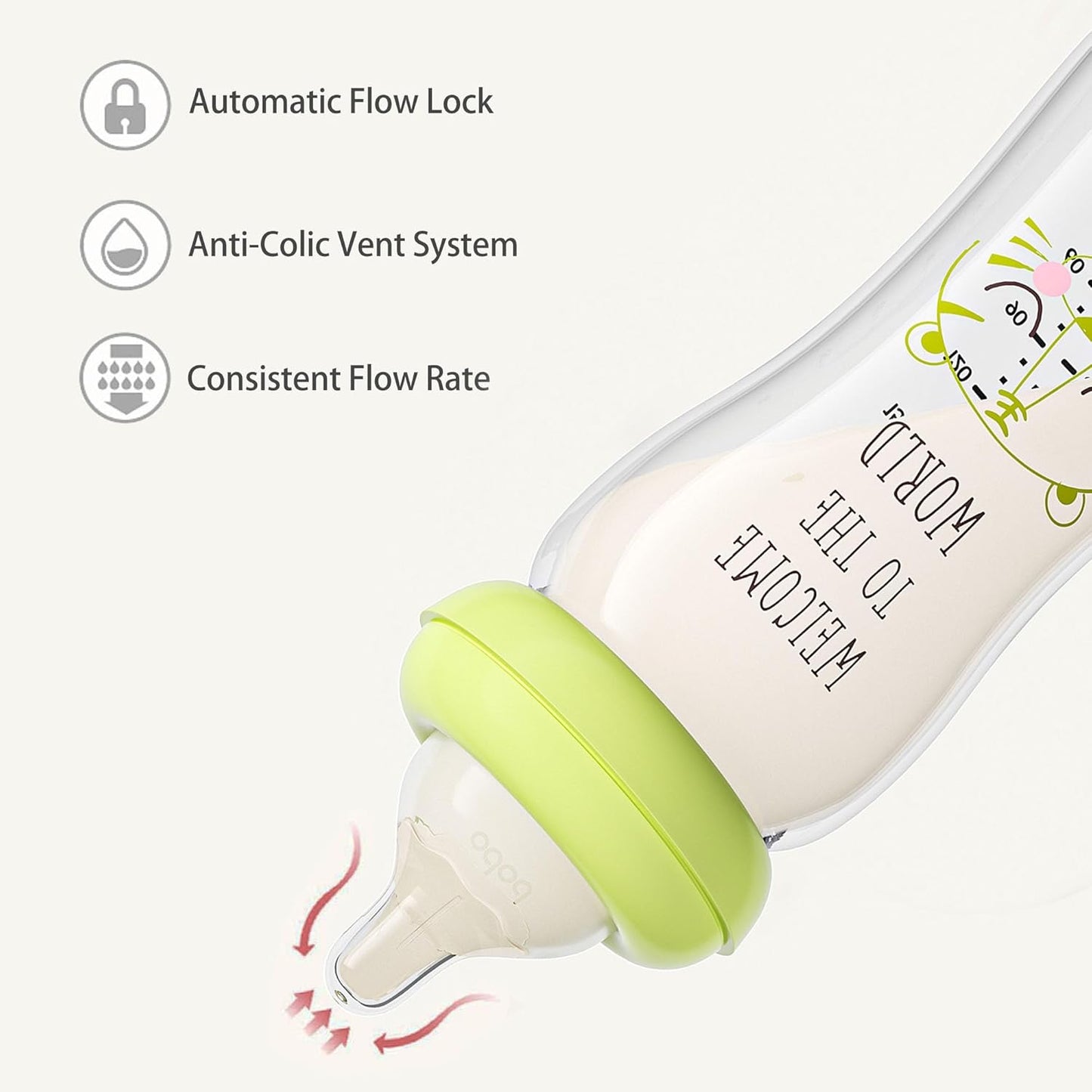 YOHKOH Natural Glass Baby Bottle with Level 1 Slow Flow Nipple, Newborn Anti-Colic Baby Bottles, Wide Neck Mushroom Baby Glass Bottle (Multicolour-A, 3.4oz (Pack of 4))