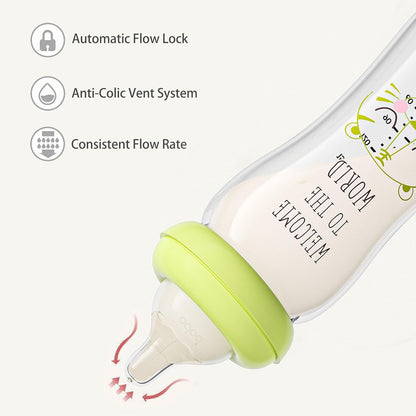 YOHKOH Natural Glass Baby Bottle with Level 1 Slow Flow Nipple, Newborn Anti-Colic Baby Bottles, Wide Neck Mushroom Baby Glass Bottle (Multicolour-A, 3.4oz (Pack of 4))