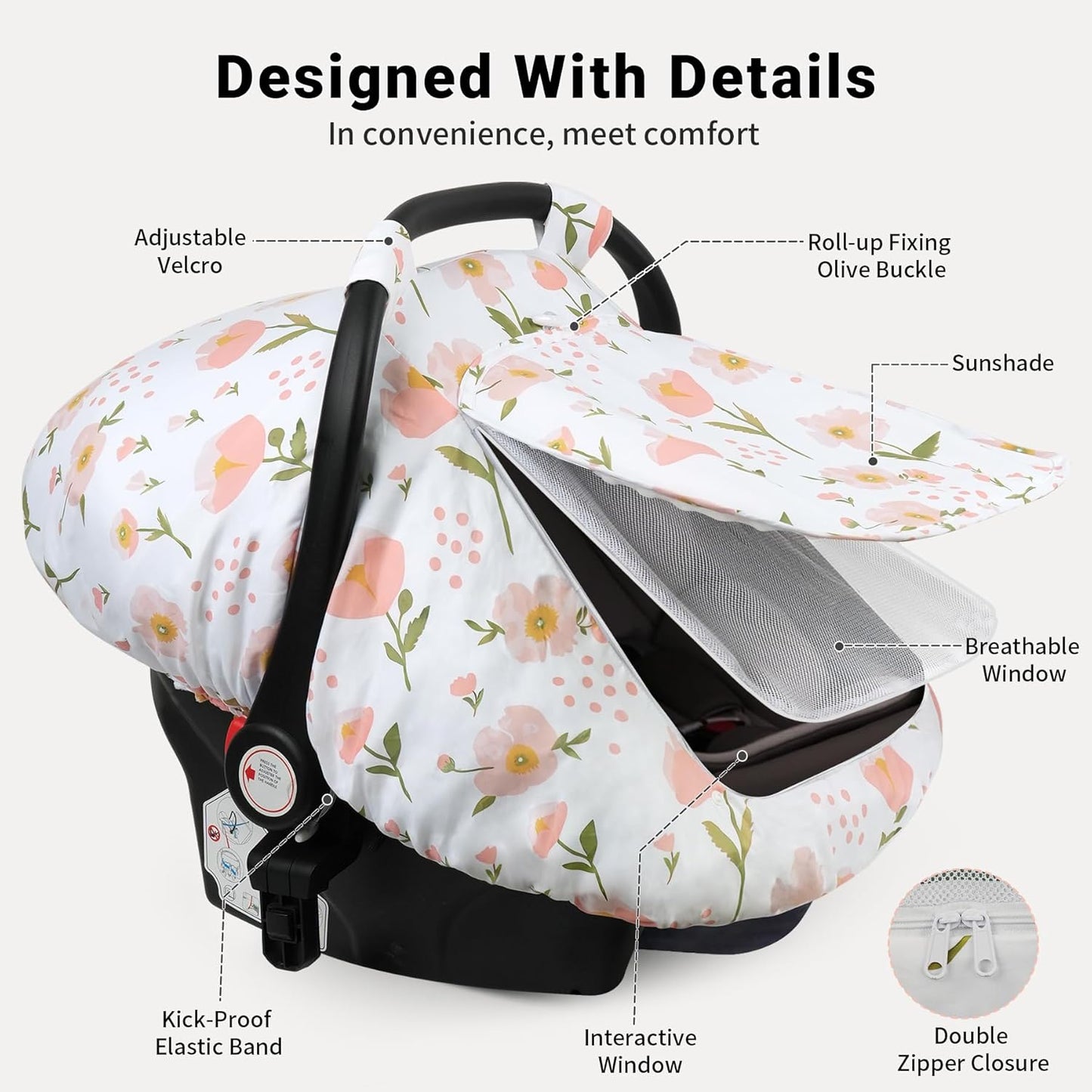 Elstey Car Seat Cover Baby, Minky Dot Carseat Covers Baby Girls, Lightweight Infant Car Seat Cover Canopy with 2 Layers Breathable Mesh Windows, Stroller Carrier for Babies Newborn Essentials