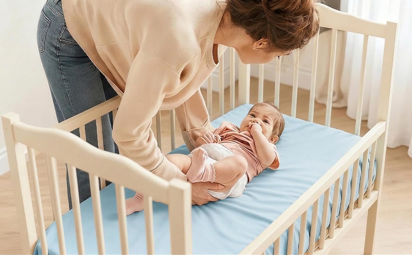 4 Pack Bassinet Sheets (19" x 33"), Compatible with Baby Delight, BabyBond, Dream On Me and Most Rectangle Bedside Sleeper Bassinet Mattress, Soft and Skin-Friendly, Mint Green and Color Rainbow