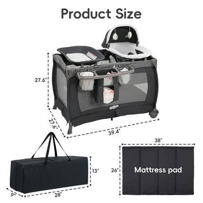 Pamo Babe Pack and Play with Bassinet Baby Playpen Foldable Playard with Changing Table Portable 4 in 1 Baby Playard