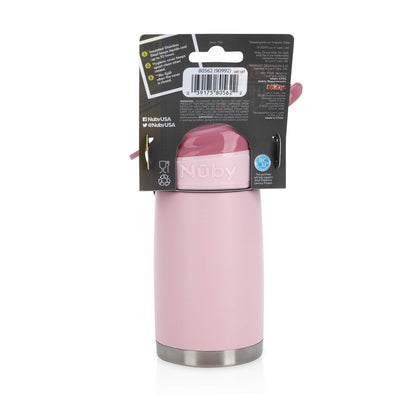 Nuby Thirsty Kids No Spill Flip-It Reflex Stainless Steel Travel Cup or Water Bottle - 10 Oz - 18+ Months - Pink - Back to School Essentials