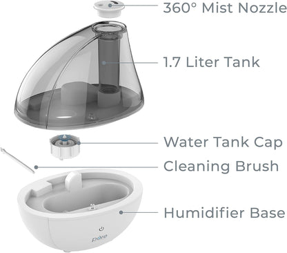 Pure Enrichment MistAire Silver Ultrasonic Cool Mist Humidifier for Bedroom, Office, Nursery & Indoor Plants - Lasts Up to 25 Hours, Whisper-Quiet Operation, Optional Night Light, & Auto Shut-Off