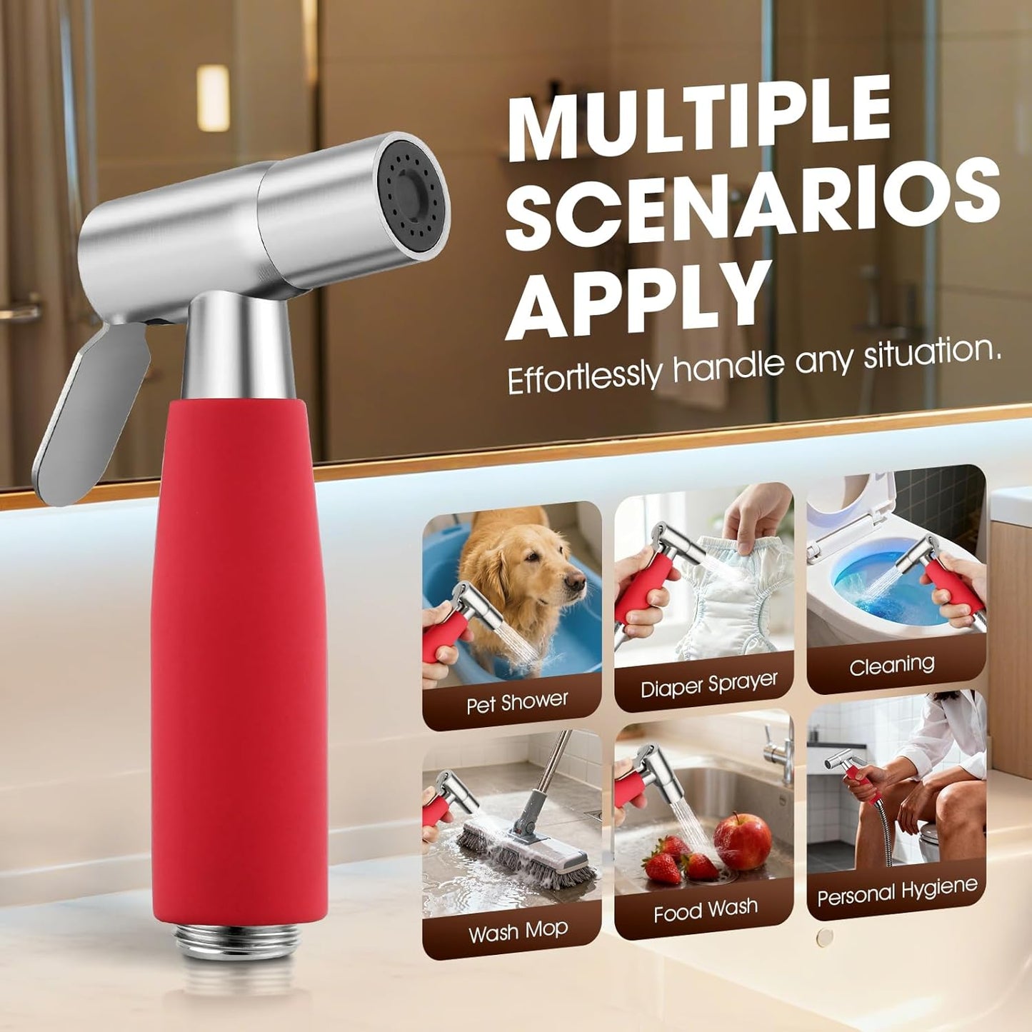 Handheld Bidet Sprayer Head,Stainless Steel Muslim Shower Head for Toilet,Adjustable Pressure Jet Sprayer for Feminine Hygiene and Pet Bath Bathroom Cloth Diaper Cleaning (Multicolor)