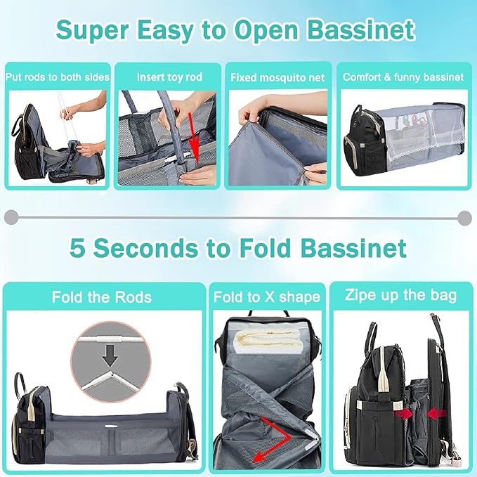 ANWTOTU Baby Diaper Bags with Changing Station,900D Oxford Waterproof Diaper Bag Backpack for Moms Dads with USB Charging Port,Large Capacity Baby Essentials(Ungrade Black)